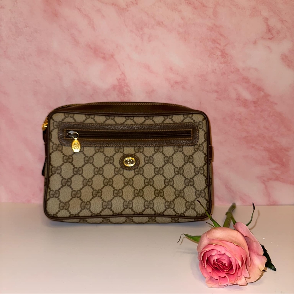 Gucci Brown and Tan wrislet Bag